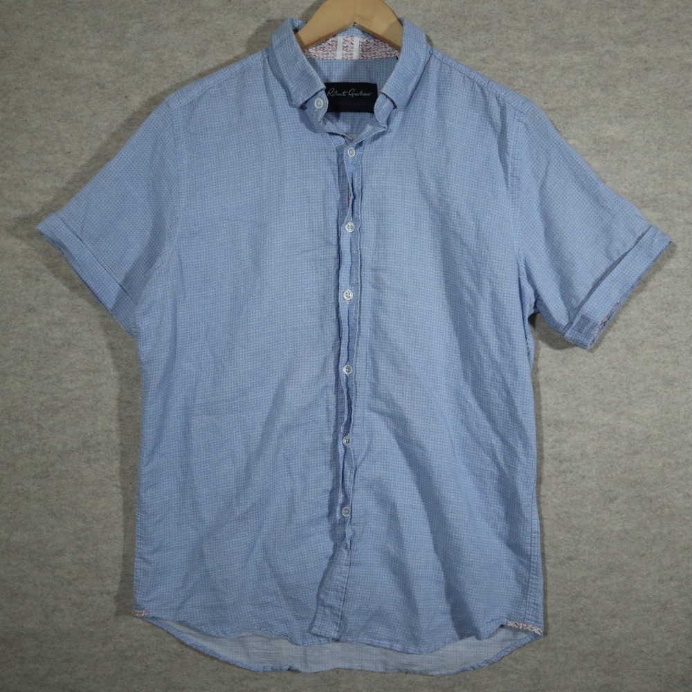 Robert Graham Americana Shirt Mens Medium Blue Tailored Fit Short Sleeve Preppy
